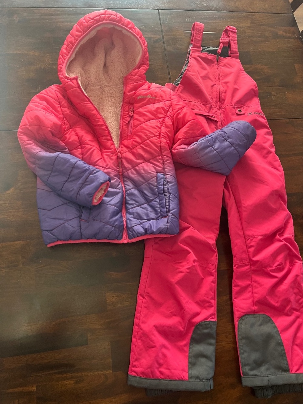 Girls Pink Snow Suit - Arctic Pink Bibs, Eddie Bauer Jacket